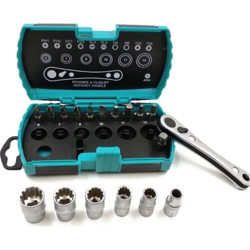 NEW 18Pcs Ratchet Wrench 6-13mm Ratchet Socket Adjustable Spanner Torx Slotted Phillips Screw Nuts Key Set Repair Hand Tools