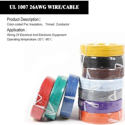 Wholesale 1/5 Meters 1007 26 AWG 1.3MM PVC RoHs Cable Equipment Electrical Wire AWM Tinned Conductor 300V