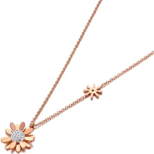 Titanium Stainless Steel Clay Rhinestone Daisy Flower Charm Pendant Necklaces Trendy Choker Necklace For Women N20115