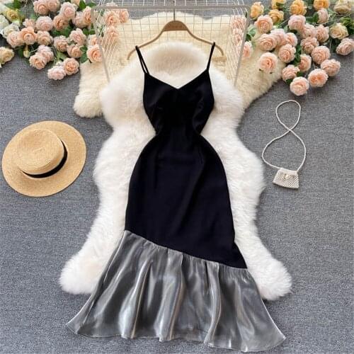 Women Sexy Fishtail Evening Dress Summer Elegant Sling Midi Party Dresses Fashion V Neck Black Sundress Female Clothing Atopos