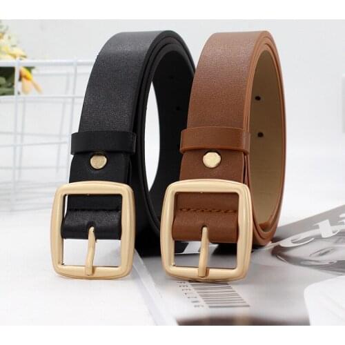 2021 PU Leather Belt for Women Square Buckle Pin Buckle Jeans Black Belt Chic Luxury Brand Fancy Vintage Strap Female