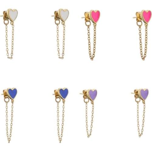 HECEHNG,1 pair,Colorfol Love Heart Link Chain Ear studs,For Women Fashion 2021 Jewelry ,Cooper Earrings, Wholesale