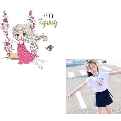 Cute Little Girl Patches On Clothes DIY Washable Girl T-Shirt Jacket Iron On Heat Transfer Beauty Girl Clothes Sticker Applique