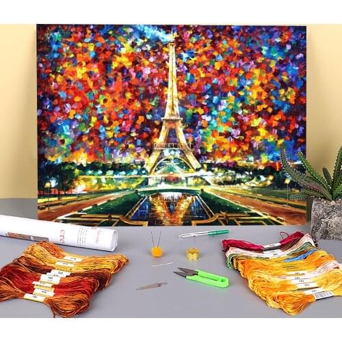 Paris My Dreams Printed Fabric 11CT Cross-Stitch Kit Embroidery DMC Threads Needlework Craft Handiwork Hobby Room Stamped