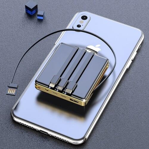 Mini Power Bank 20000mAh Poverbank Fast Charging PowerBank Built in Cable USB Type C External Battery Charger For Xiaomi iPhone