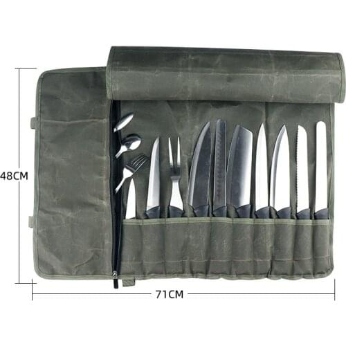 Waxed Canvas Cooking Chef Knife Bag Roll Bag Carry Case Bag Cooking Portable Durable Storage