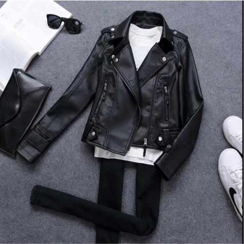 Female 2019 New Design Spring Autumn PU Leather Jacket Faux Soft Leather Coat Slim Black Motorcycle jaqueta de couro feminina