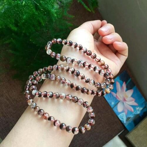 6.8mm Genuine Natural Phantom Quartz Bracelets Women Female Stretch Crystal Three Laps Round Bead Bracelet