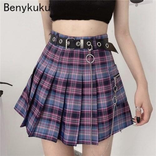 Harajuku Women Skirts High Waist Pleated Plaid Skirts Fashion Streetwear Punk Gothic Girl Sexy School Kawaii Mini Short Skirts