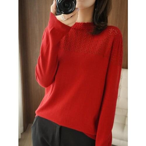 Pullover women 2021 new style pure cotton hollow knit sweater casual round neck top cotton linen large size solid slim shirt