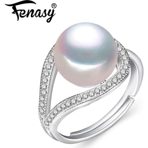 FENASY 925 Sterling Silver Ring Luxury Natural Freshwater Pearl Rings For Women Female Party Wedding Fine Jewelry