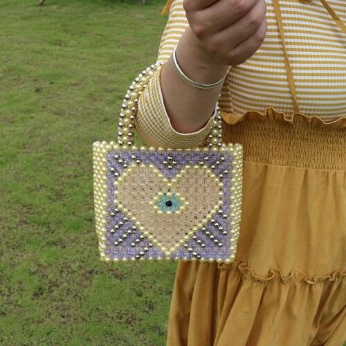 2021 Luxury Designer Bag Light Blue Peach Heart Pearl Bag Handmade Fashion Bag Handmade Woven Bag Pearl Beaded Bag Women Bags