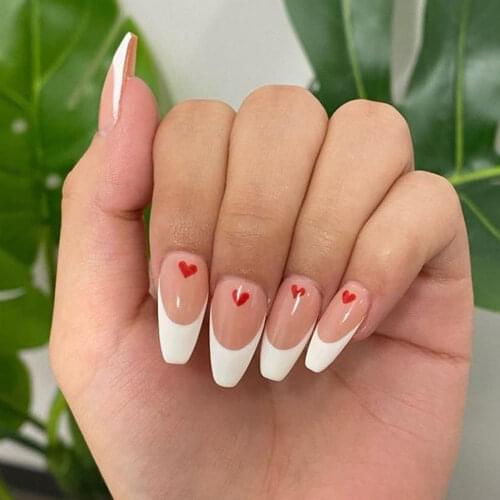 24pcs Gradient Cherry False Nails Tips Coffin Press On Nail with Butterfly Print Design Girl DIY Nail Patch Removable Fake Nails