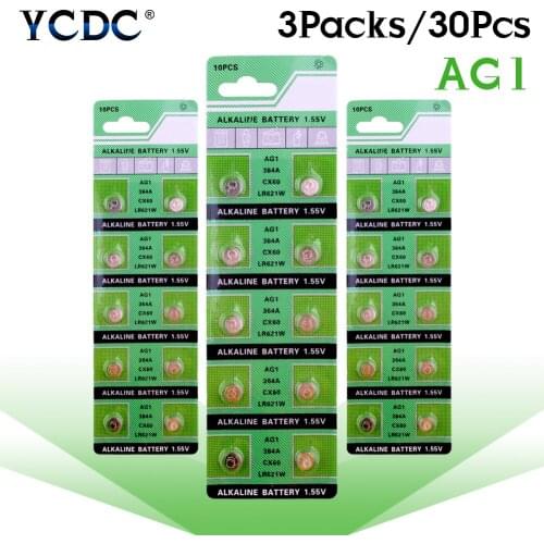 YCDC 30Pcs AG1 LR60 164 GP364 Alkaline Button Coin Cell Battery For Watches Toys Calculator Ag1 Disposable Batteries