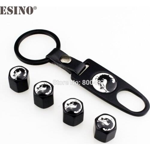4 x Car Styling Stainless Steel Zinc Alloy Wheel Tire Valve Stems Caps Cartoon Dragon Universal With Mini Wrench Key Chain