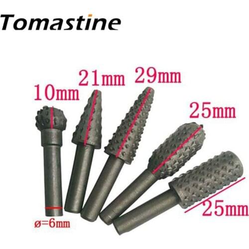 5 Pcs Rotary Craft Files High Quality 1/4" Shank Rotary Rasp File Rasp Burrs Wood Bits Grinding Woodworking Hand Tool