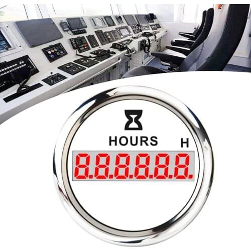 52mm Digital Hour Meter Gauge 0-99999.9H Universal Stainless Steel Hour Meter Indicator Red Backlight with Alarm