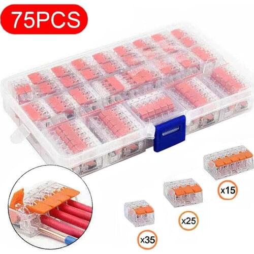 NEW 75 Pcs Crimp Terminal 221 Electrical Connectors Wire Block Clamp Terminal Cable Reusable Quick Home Wire Terminal Connectors
