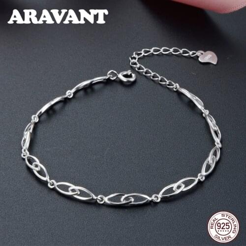 Real 925 Sterling Silver Chain Bracelet Minimalist Fine Jewelry For Women Accessories Party Gift