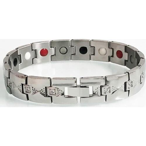 Womens Stainless Steel Bracelet Germanium Bio Negative Ions Health Care Female Wrist Accessories Crystals Inlaid Ladies Jewelry