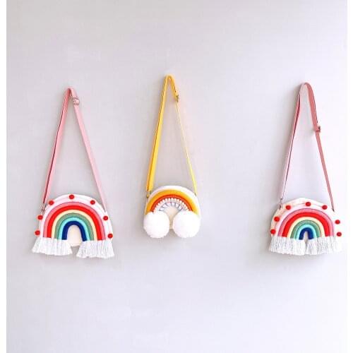Kids Girls Rainbow Handmade Small Bag Baby Girls Room Rainbow Wall Decoration Toddler Girls Cute Rainbow Small Messenger Bag