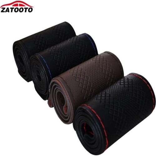 ZATOOTO DIY Breathable Sewing Car Steering Wheel Cover Micro Fiber Leather w/needle thread Black Gray Car Accessories