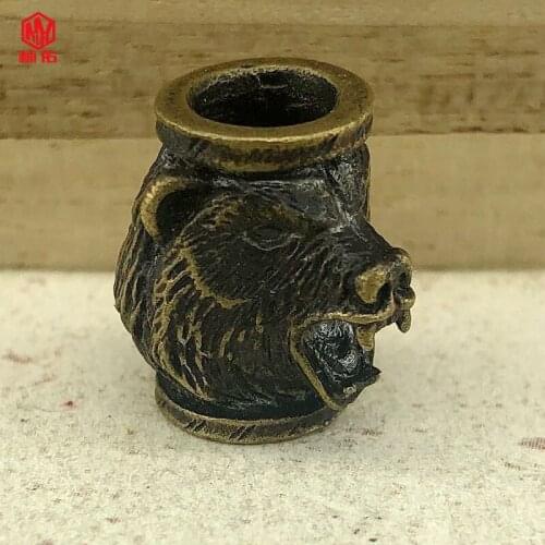EDC Brass Knife Bead Bear Head Paracord Faceless Flashlight Pendant Finger Tiger Pendant