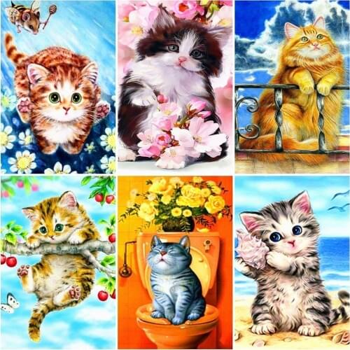 Evershine Diamond Painting With Square Stones Cat Diamond Mosaic Sale Animals Rhinestones Pictures Diamond Art Home Decoration