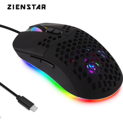 Zienstar Wired USB C Gaming Mice,Lightweight Honeycomb Shell,7 Programmable Buttons,7200DPI,5 RGB Backlit for Apple MacBook Pro