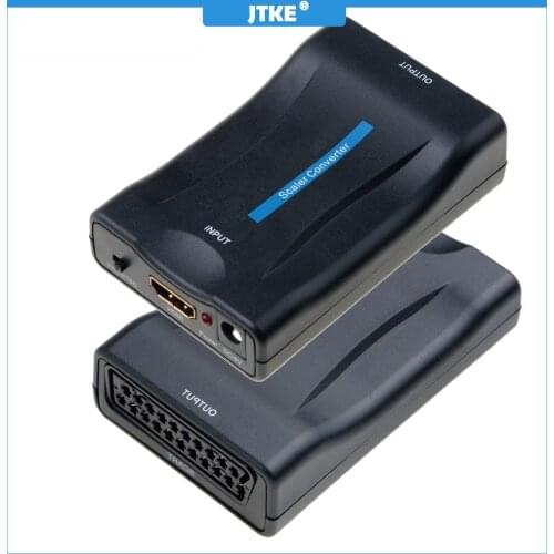 JTKE 1080P HDMI-compatible to SCART Video Audio Upscale Converter AV Signal Adapter HD Receiver TV DVD with US/EU Power Plug