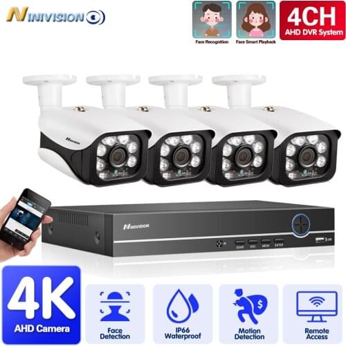 4K 4CH 8MP Security Camera System For Home 4 PCS Indoor Outdoor Weatherproof CCTV Surveillance 6pcs IR LED Camera DVR Kits Onvif
