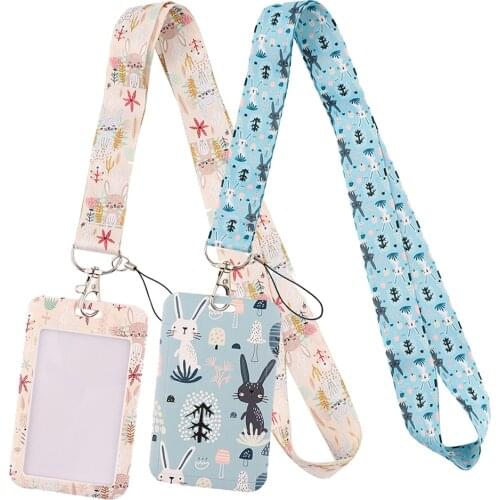 DZ2129 Cute bunny Neck Strap Lanyards Keychain Badge Holder ID Card Pass Hang Rope Lariat Lanyard for Key Rings Accessories