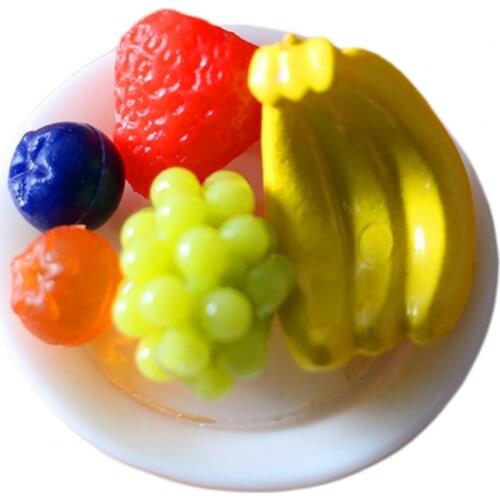 6Pcs/Set Miniature Fruit Platter Decorative DIY Mini Dollhouse Artificial Banana Strawberry Orange Blueberry Fruit for Children