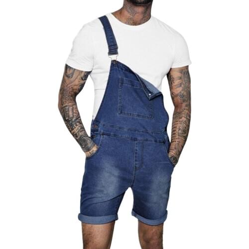 Men Denim Bib Workwear Fashion Denim Jumpsuit with Pocket Jumpsuits Rompers JL
