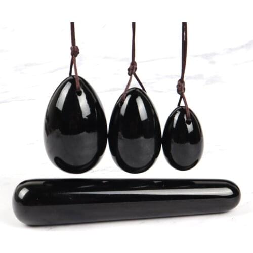 Obsidian Massage Egg Set Yoni Wand Natural Crystal Jade Stone Ball Kegel Vaginal Exercise Tool Pelvic Floor Muscle Health Care