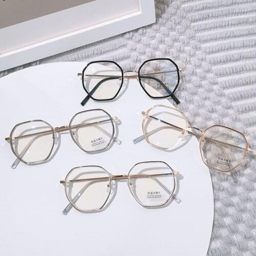 Anti Blue Ray Glasses Polygon Fashion Metal Frame Spectacles Zero Power Computer Anti-Radiation Eyeglasses with Replaceable Lens