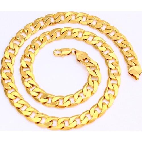 12mm Thick Necklace Chain Yellow Gold Filled Classic Mens Curb Necklace Jewelry 24 inches
