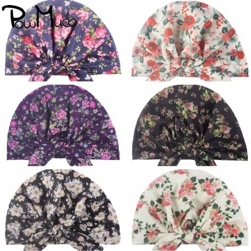 Powmuco 19*17 CM Fashion Printed Newborn Indian Hat Cute Bunny Ears Baby Girls Caps Handmade Knotted Headwear Kids Accessories