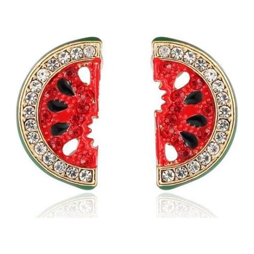 1 Pair Cute watermelon diamond earrings jewelry silver needle red watermelon earrings holiday party gift