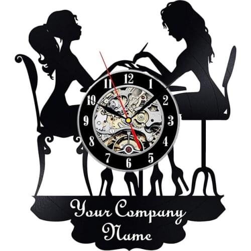 Modern Design Nail Art Manicure Studio Nail Salon Vinyl Record Wall Clock Vinyl Clocks Wall Watch Beauty Salon Wall Sign Decor