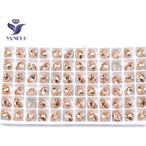 YANRUO 4128 Oval Light Peach Hight Quality Glass Sewing Pointback Stones With Silver Claws Rhinestones For Nails Art Stones