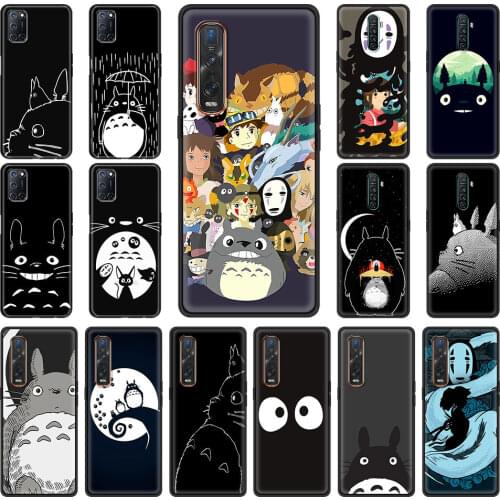 Studio Ghibli Totoro Black Phone Case for Oppo A9 2020 A52 A53 Find X2 X3 Lite Reno 3 F11 Ace A55 A93 A94 A74 4 Pro 5G Cover