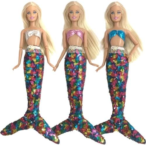 3 Subsections Super Shiny Prevent Mermaid Swimsuit For Barbie Doll Accessories Toys For Girl Doll Gift 007ABC