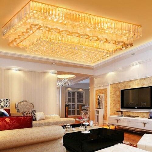Led ceiling lamp luxury crystal headlight creative rectangular living room lamp atmospheric hall restaurant bedroom led lamps