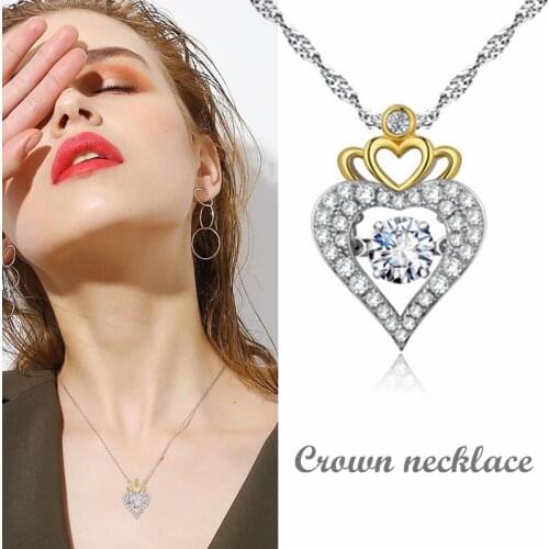 Temperament Gift Pendant Jewelry Valentines Day Zircon Heart Shape Crown Color Separation Necklace