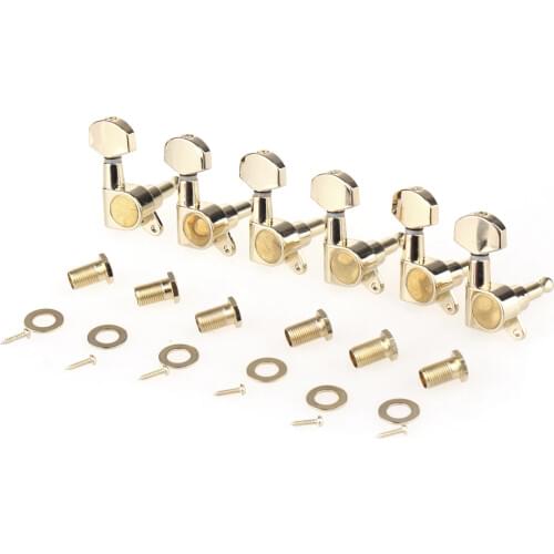 Musiclily Pro 6 in Line Guitar Sealed Tuners Tuning Keys Pegs Machine Heads Set for Fender Stratocaster Telecaster , Gold