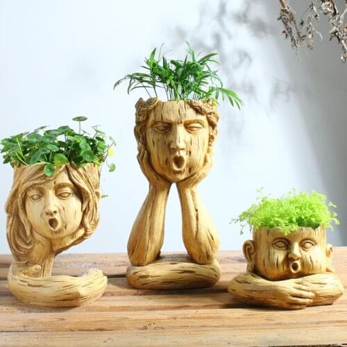 Head Vase Human Face Flower Pot Art Statue Home Decorative Bedroom Crafts