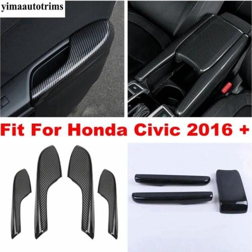 Inner Door Armrest Storage Box Decoration Cover Trim Styling For Honda Civic 2016 - 2020 Carbon Fiber Look Interior Refit Kit