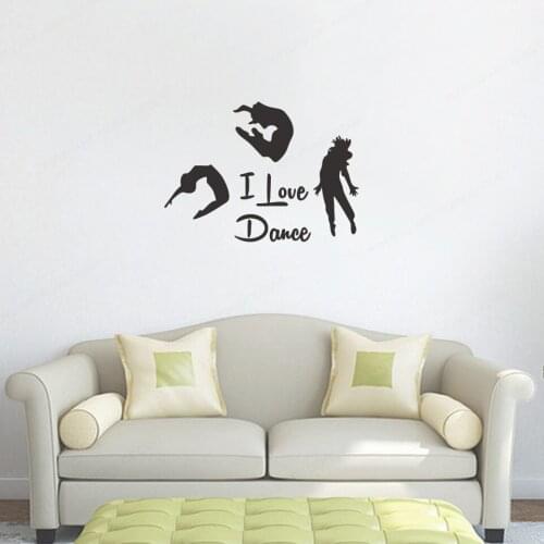 YOYOYU I Love Dance Wall Art Sticker Dancers Silhouette Wall Decal for Gym girls Bedroom Home Décor removable Wall Poster HL200