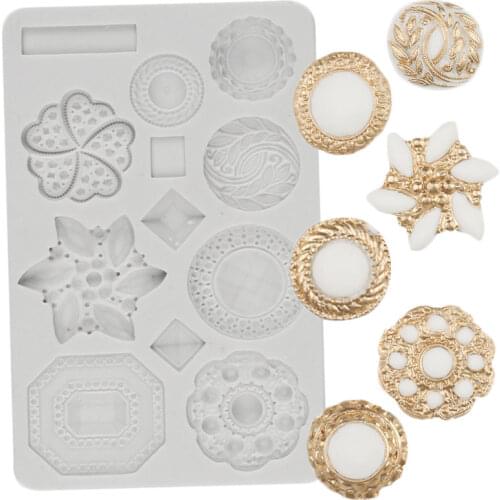 3D Gem Jewelry Silicone Mold Buttons Cupcake Topper Fondant Wedding Cake Decorating Tools Candy Clay Chocolate Gumpaste Moulds